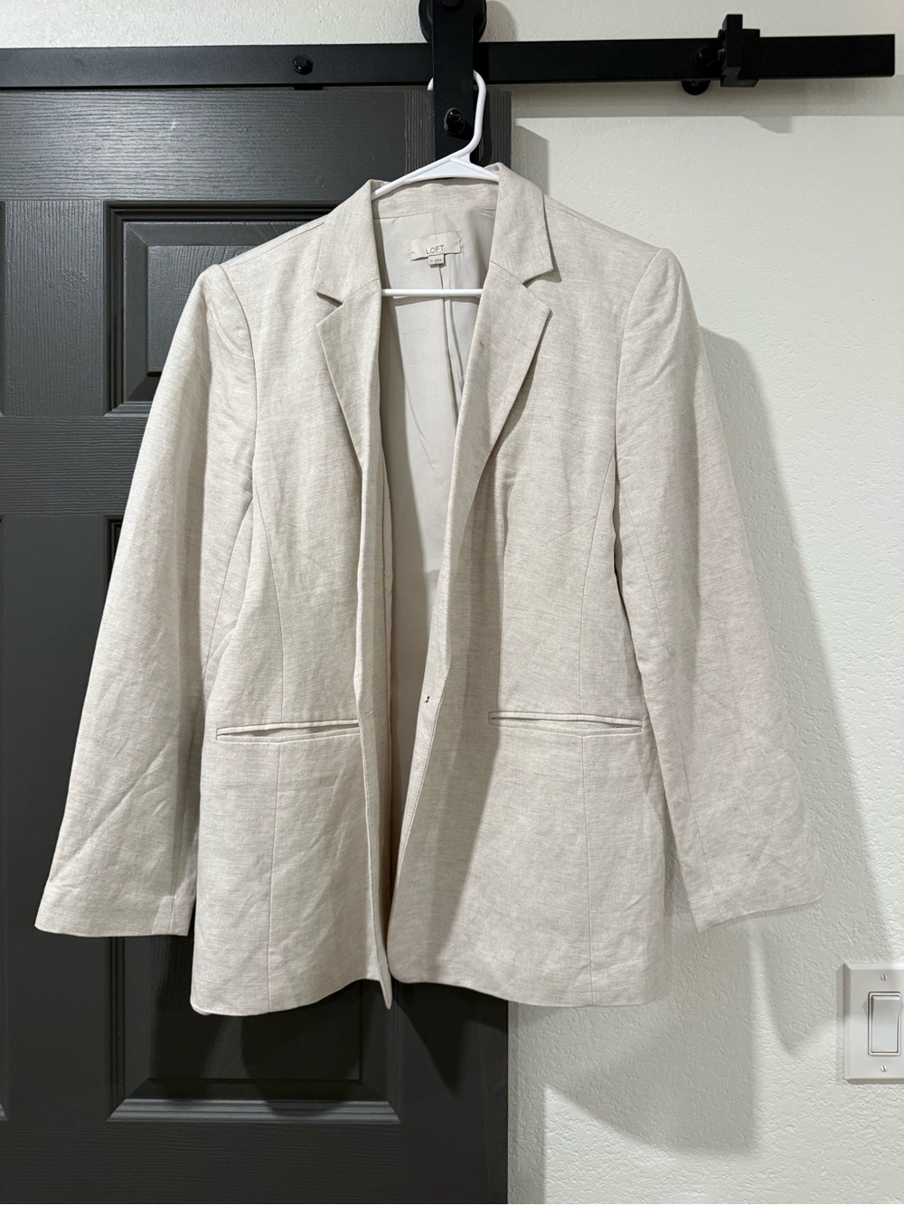 LOFT Light Beige Open-Front Linen-Blend Blazer
